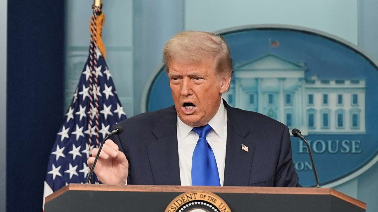 U.S. President Trump speaks to the media at the White House in Washington