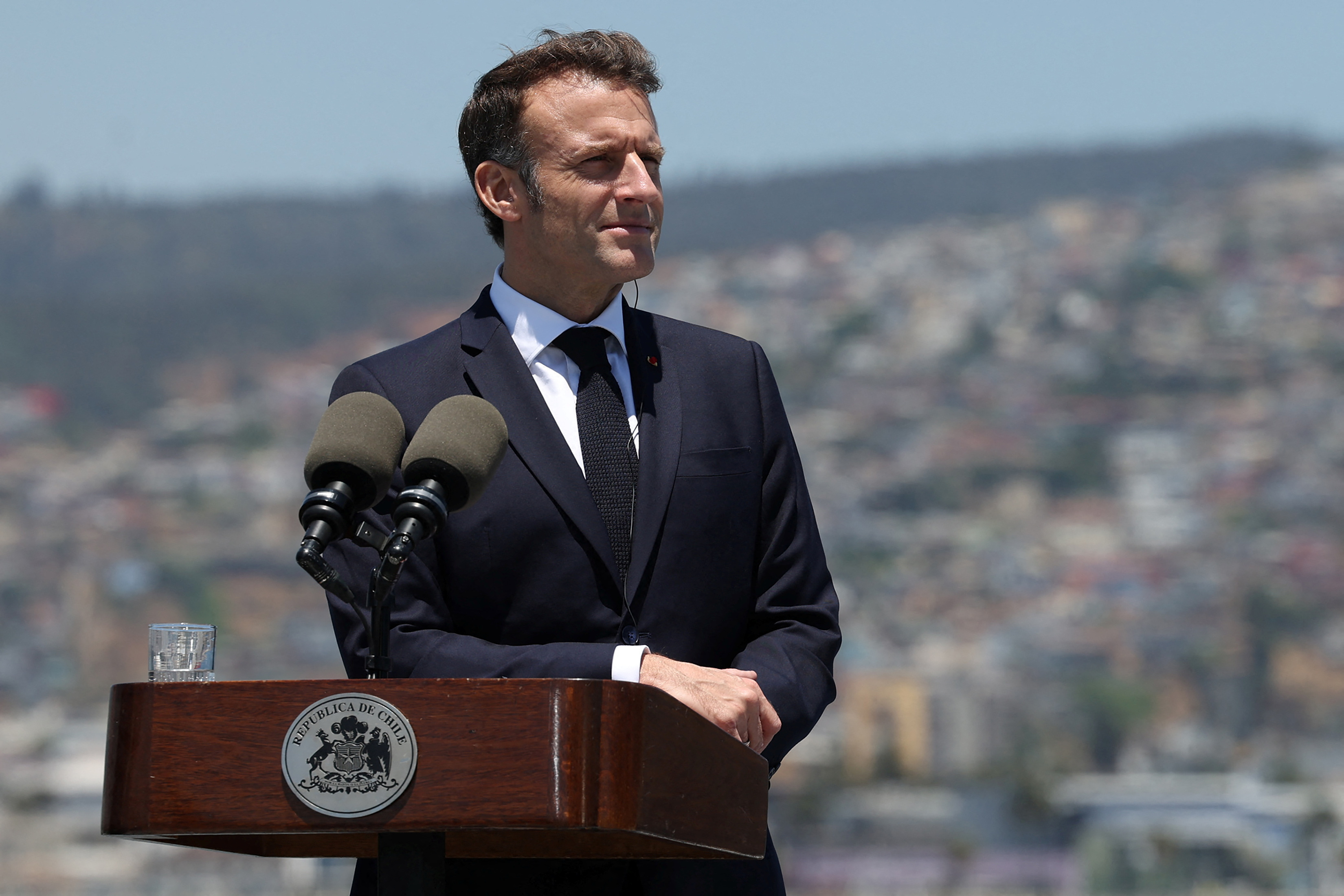 Chile's President Gabriel Boric and France's President Emmanuel Macron visit icebreaker 'Almirante Viel', in Valparaiso