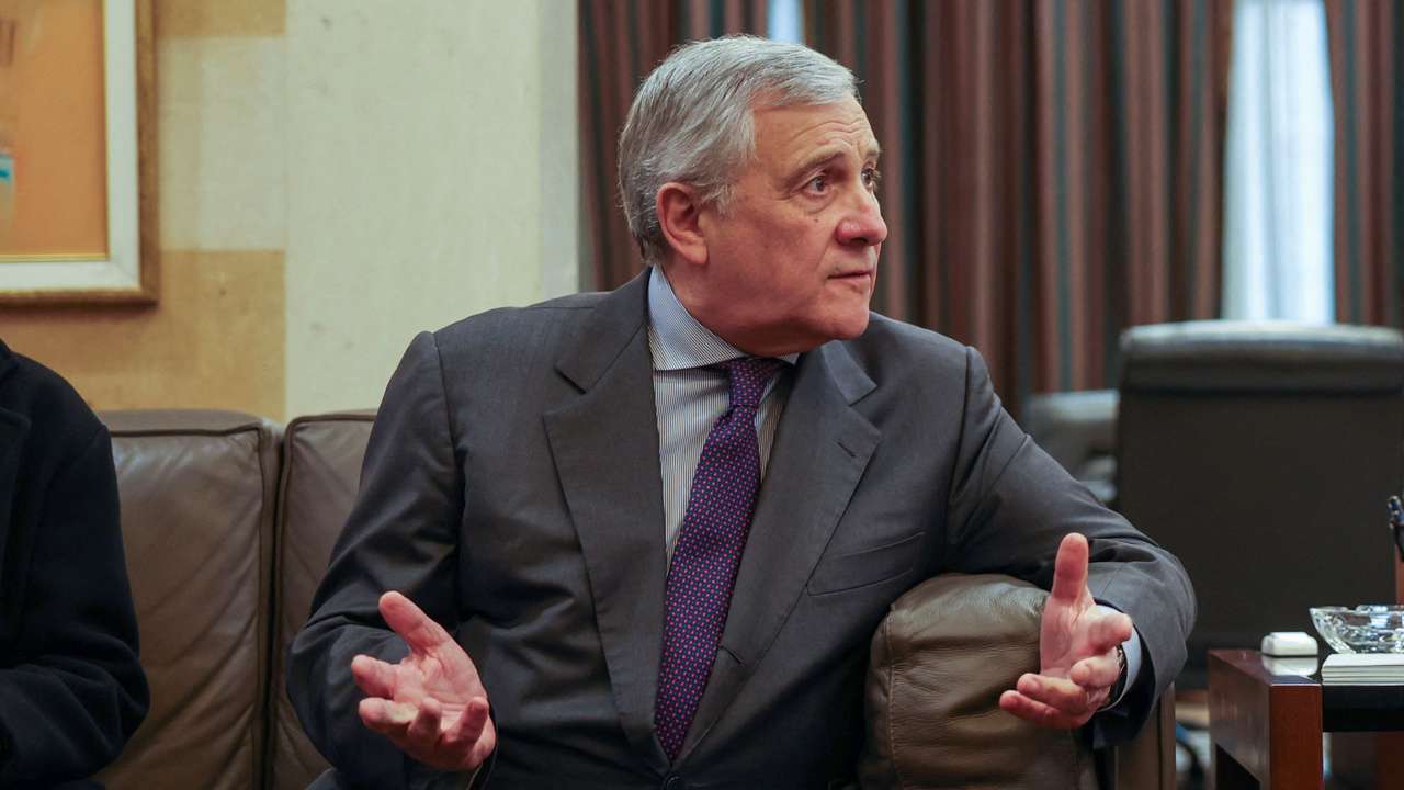 Italian Foreign Minister Antonio Tajani meets with Lebanon's caretaker Prime Minister Najib Mikati (unseen) in Beirut