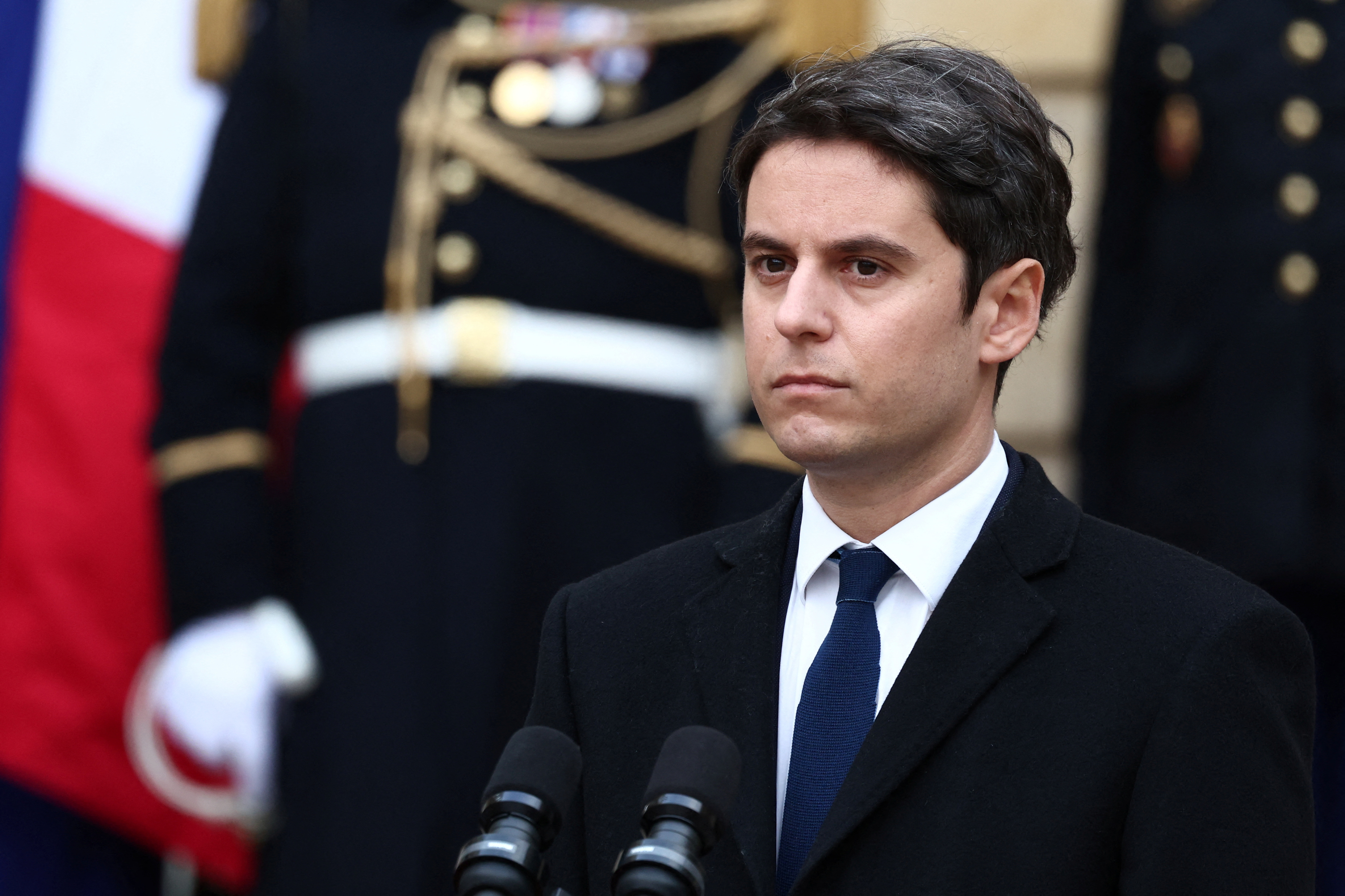 Handover ceremony between outgoing French PM Borne and newly-appointed PM Attal in Paris