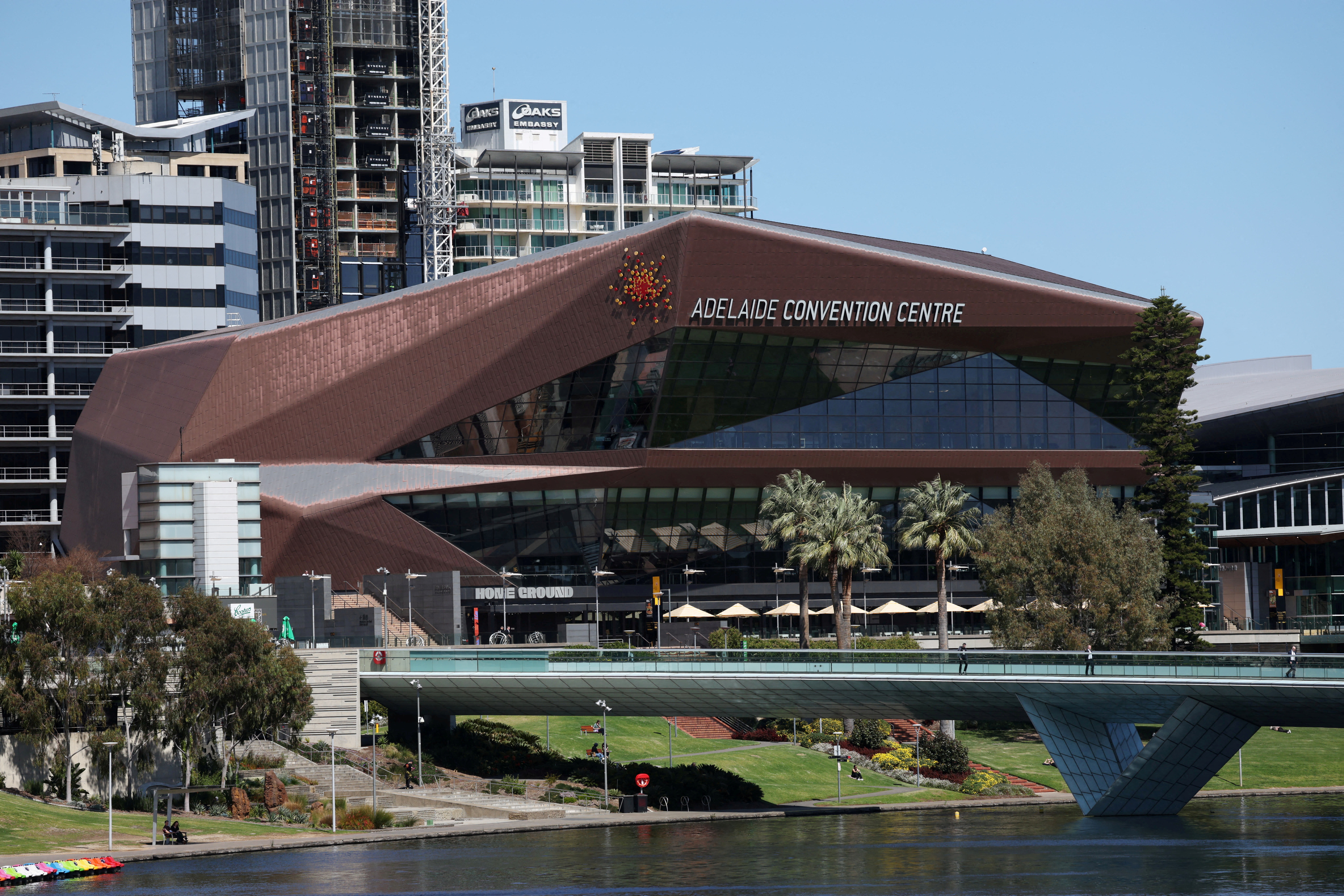 FILE PHOTO: The Adelaide Convention Centre, proposed as the primary venue for Australia’s bid to host the COP31 climate change conference, overlooks the River Torrens in Adelaide