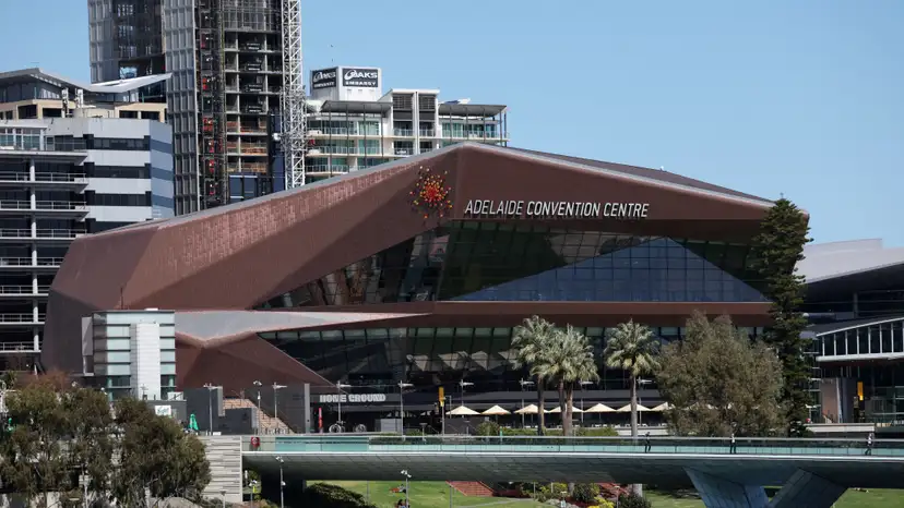 FILE PHOTO: The Adelaide Convention Centre, proposed as the primary venue for Australia’s bid to host the COP31 climate change conference, overlooks the River Torrens in Adelaide