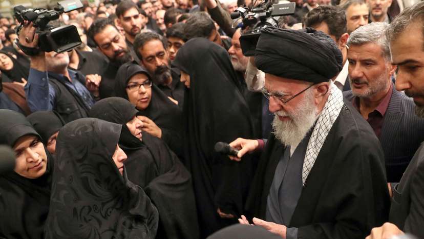 Iran's Supreme Leader, Ayatollah Ali Khamenei, meets with the family of one of the members of the Islamic Revolutionary Guard Corps, in Tehran