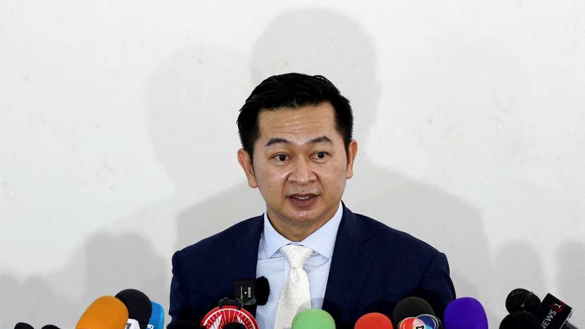 FILE PHOTO: Former Thai Prime Minister Thaksin Shinawatra's lawyer Winyat Chartmontri speaks to the press after Thailand's attorney general indictment’s over Thaksin Shinawatra’s royal insult case from his interview nine years ago, in Bangkok