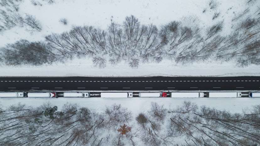 FILE PHOTO: Trucks stuck in queue border at crossing with Ukraine, as Polish truckers protest
