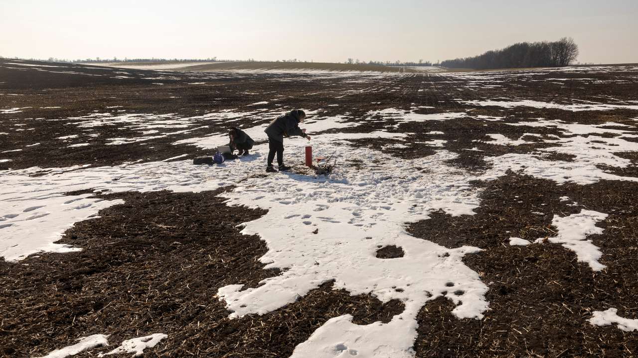 Environmental experts test the groundwater level at the Polokhivske lithium deposit that will be developed by Ukrlithium Mining in the Malovyskivsky district of Ukraine