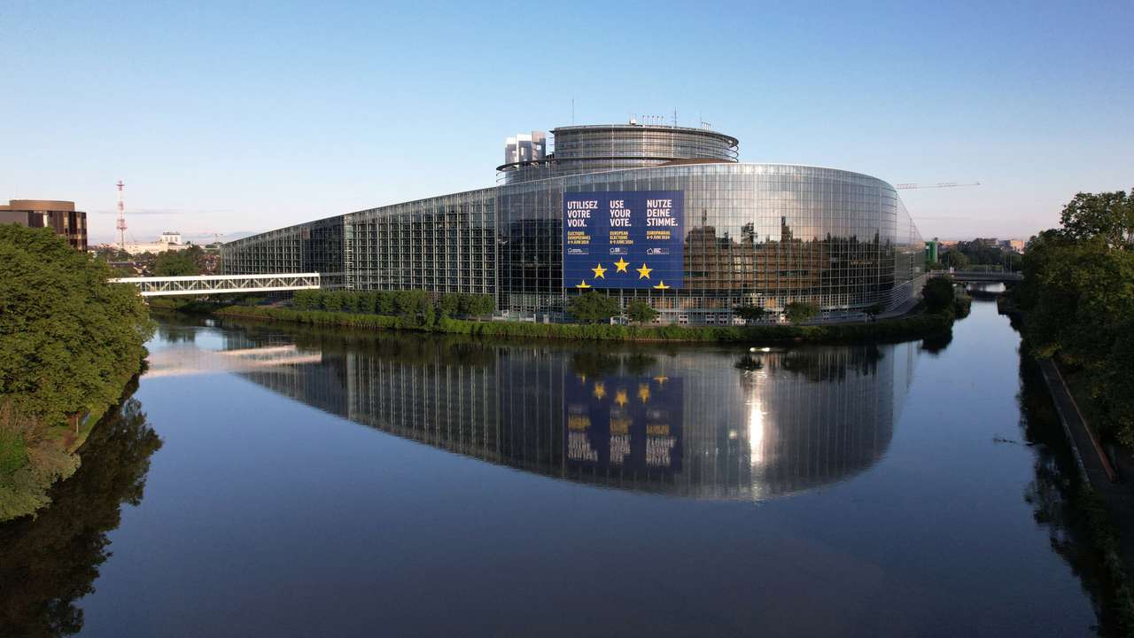 Drone view shows the European Parliament building in Strasbourg