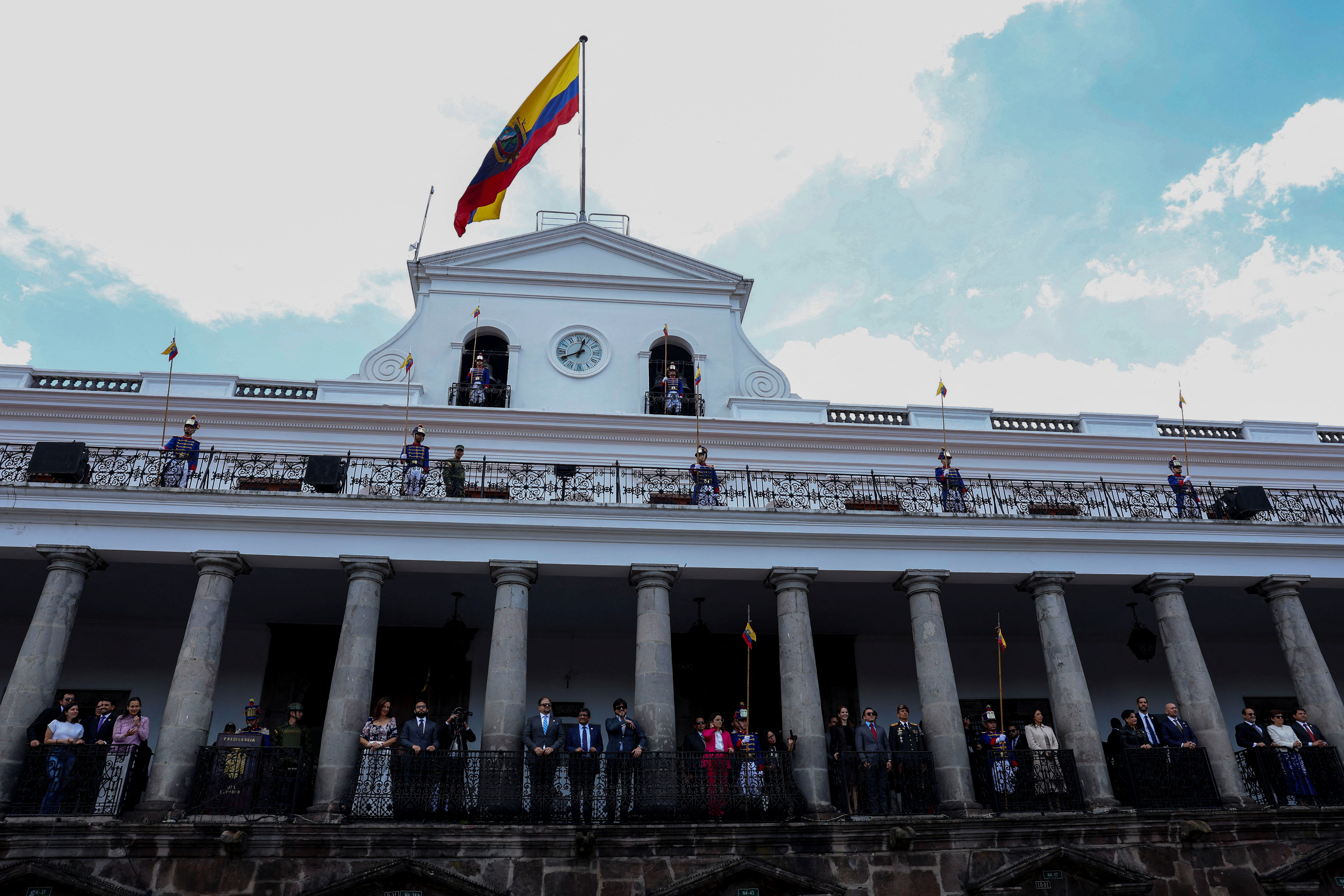 Ecuador's President Daniel Noboa attends a military change of guard ceremony in Quito