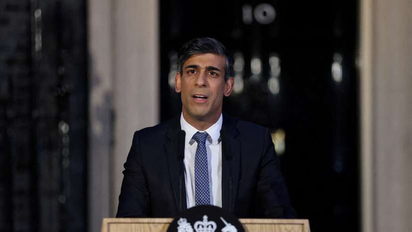 FILE PHOTO: Britain's PM Sunak speaks outside 10 Downing Street