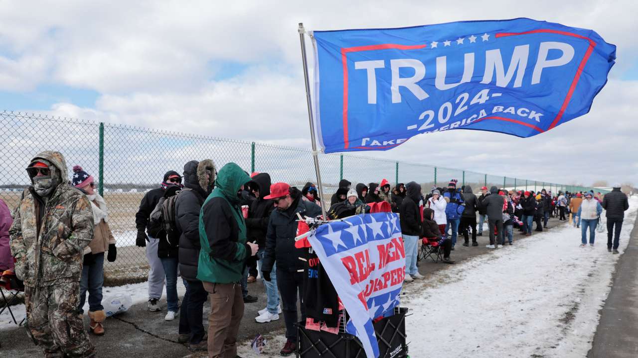 Supporters attend a campaign rally for former U.S. President Donald Trump in Waterford Township, Michigan