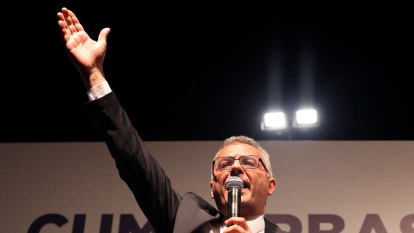 New Turkish Cypriot leader Erhurman celebrates winning the Turkish Cypriot elections in divided capital Nicosia
