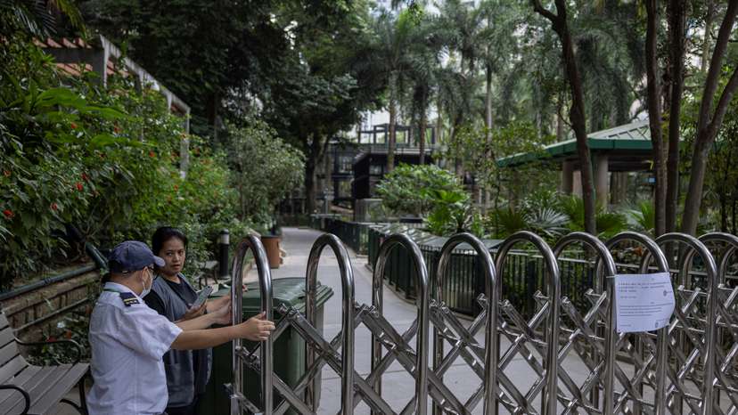 Part of the zoo is seen closed after 11 monkeys died of sepsis following melioidosis infection in the past week, in Hong Kong