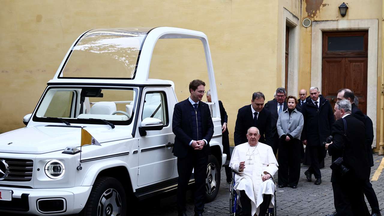 Pope Francis receives a new open popemobile at the Vatican