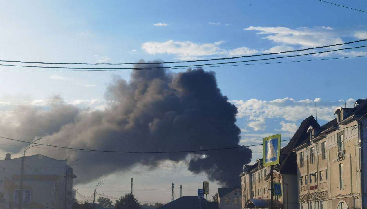 Smoke is seen following Ukrainian drone attack in Sergiyev Posad