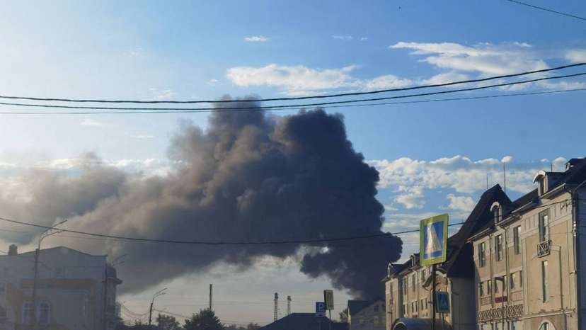 Smoke is seen following Ukrainian drone attack in Sergiyev Posad
