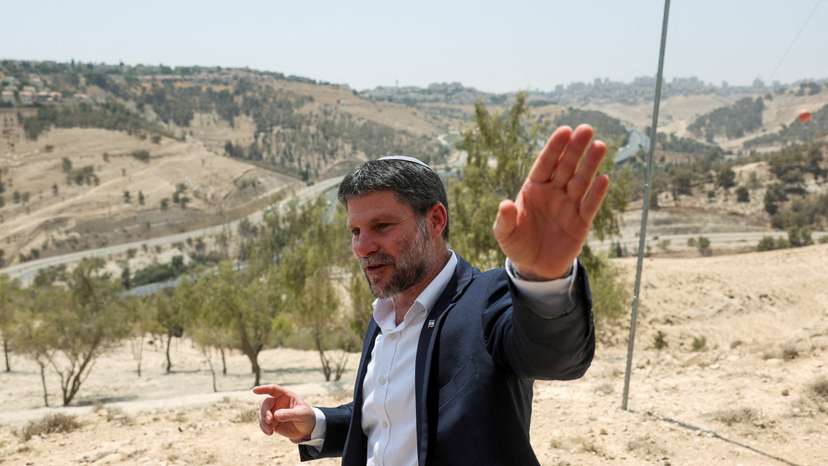 FILE PHOTO: Israeli Finance Minister Smotrich speaks at a press conference regarding settlements expansion, near the Israeli settlement of Maale Adumim