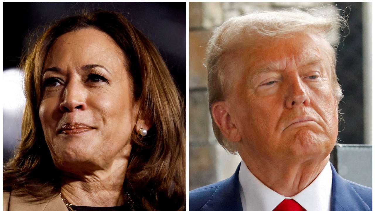 FILE PHOTO: Republican presidential candidate and former U.S. President Donald Trump and Democratic candidate U.S. Vice President Kamala Harris