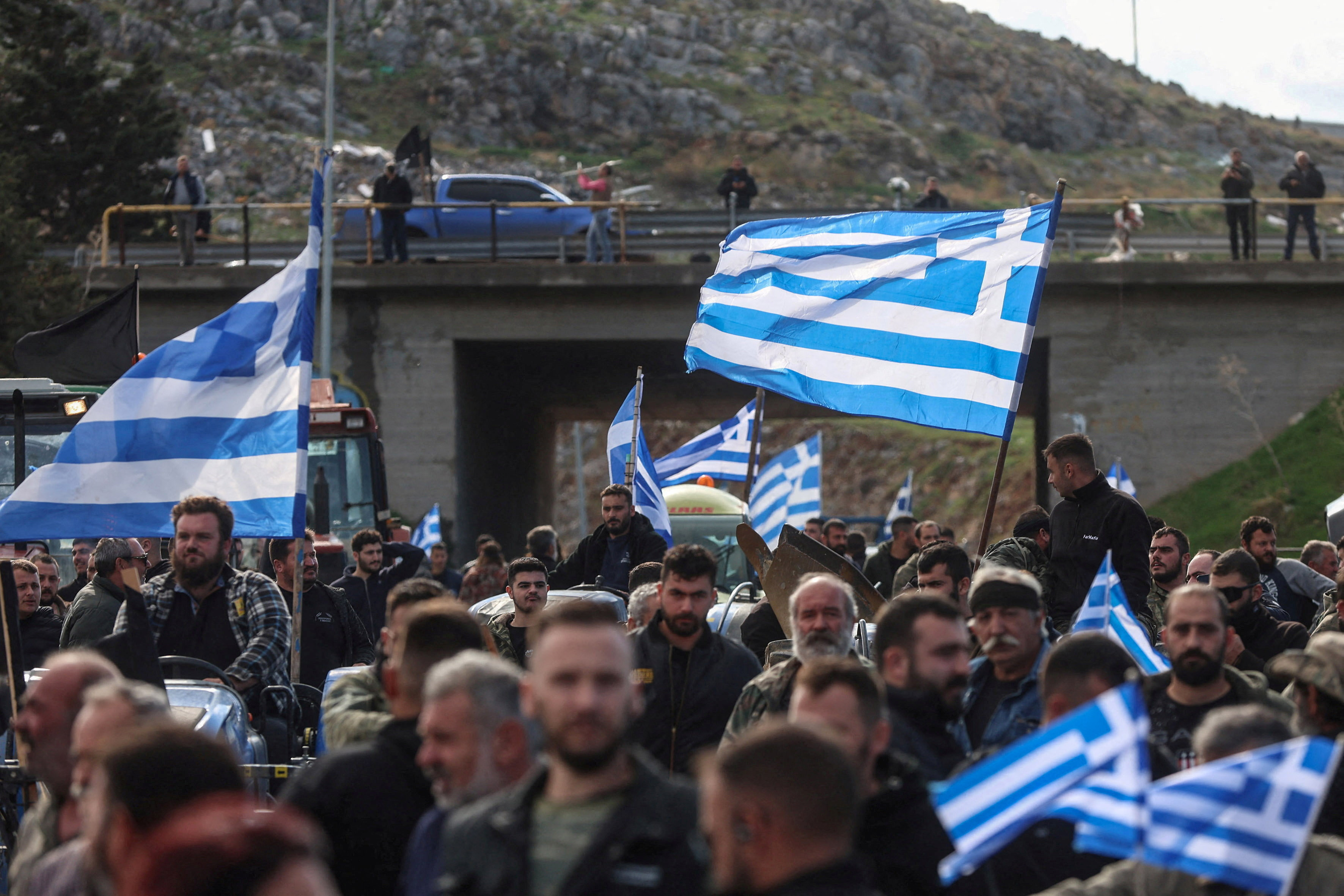 Greek farmers gather near the Heraklion International Airport, in Heraklion