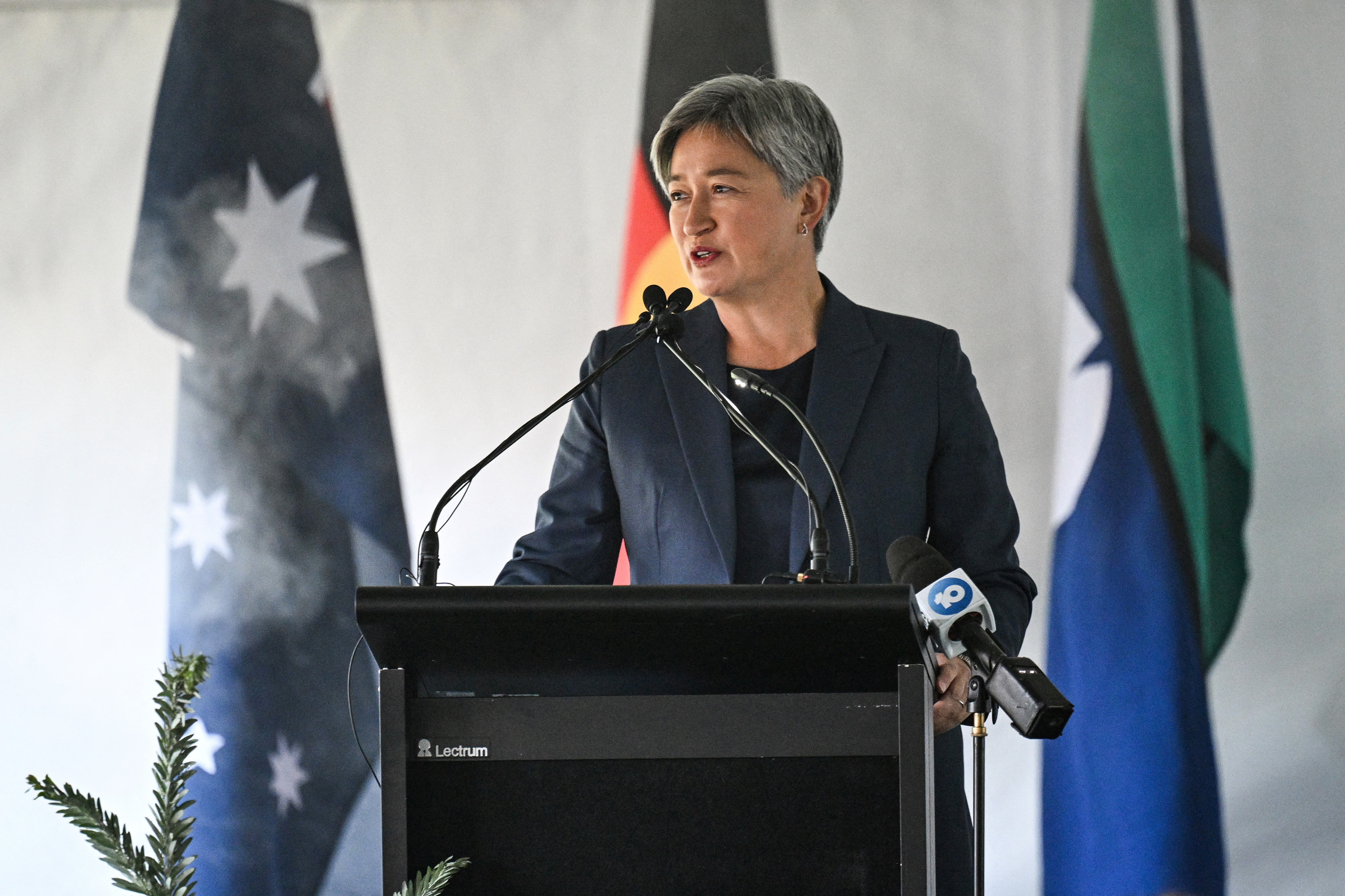 FILE PHOTO: Australian Minister for Foreign Affairs Wong speaks in Adelaide