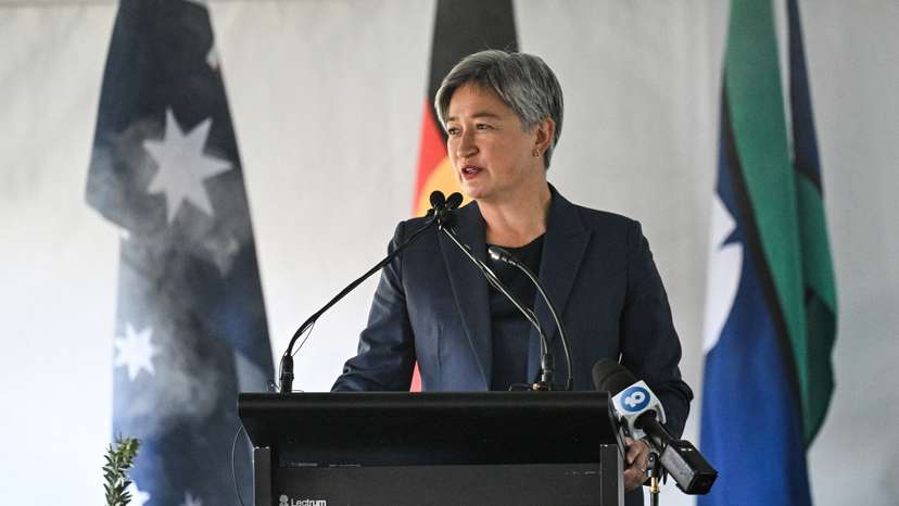 FILE PHOTO: Australian Minister for Foreign Affairs Wong speaks in Adelaide
