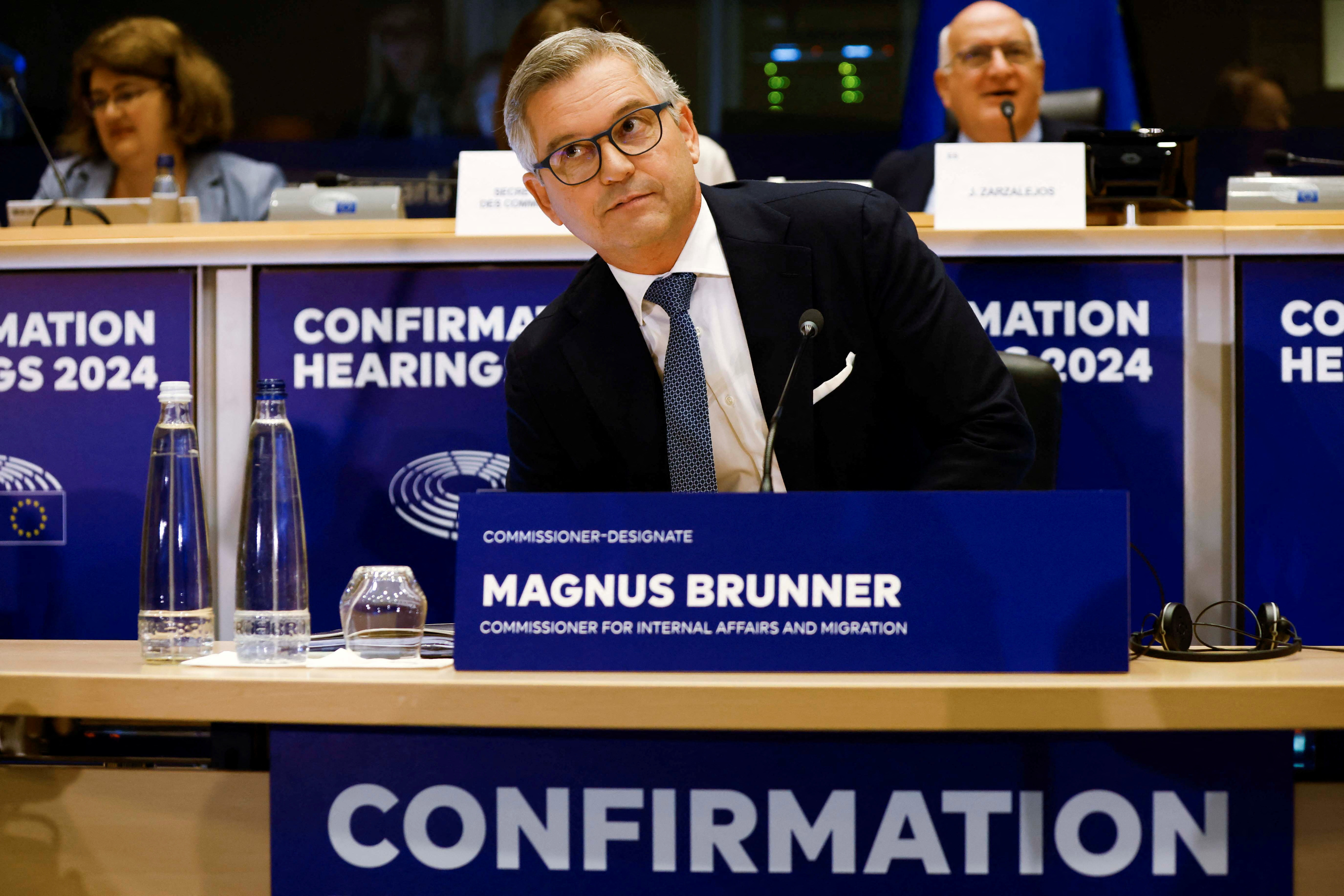 Magnus Brunner faces a confirmation hearing before a European Parliament committee, in Brussels