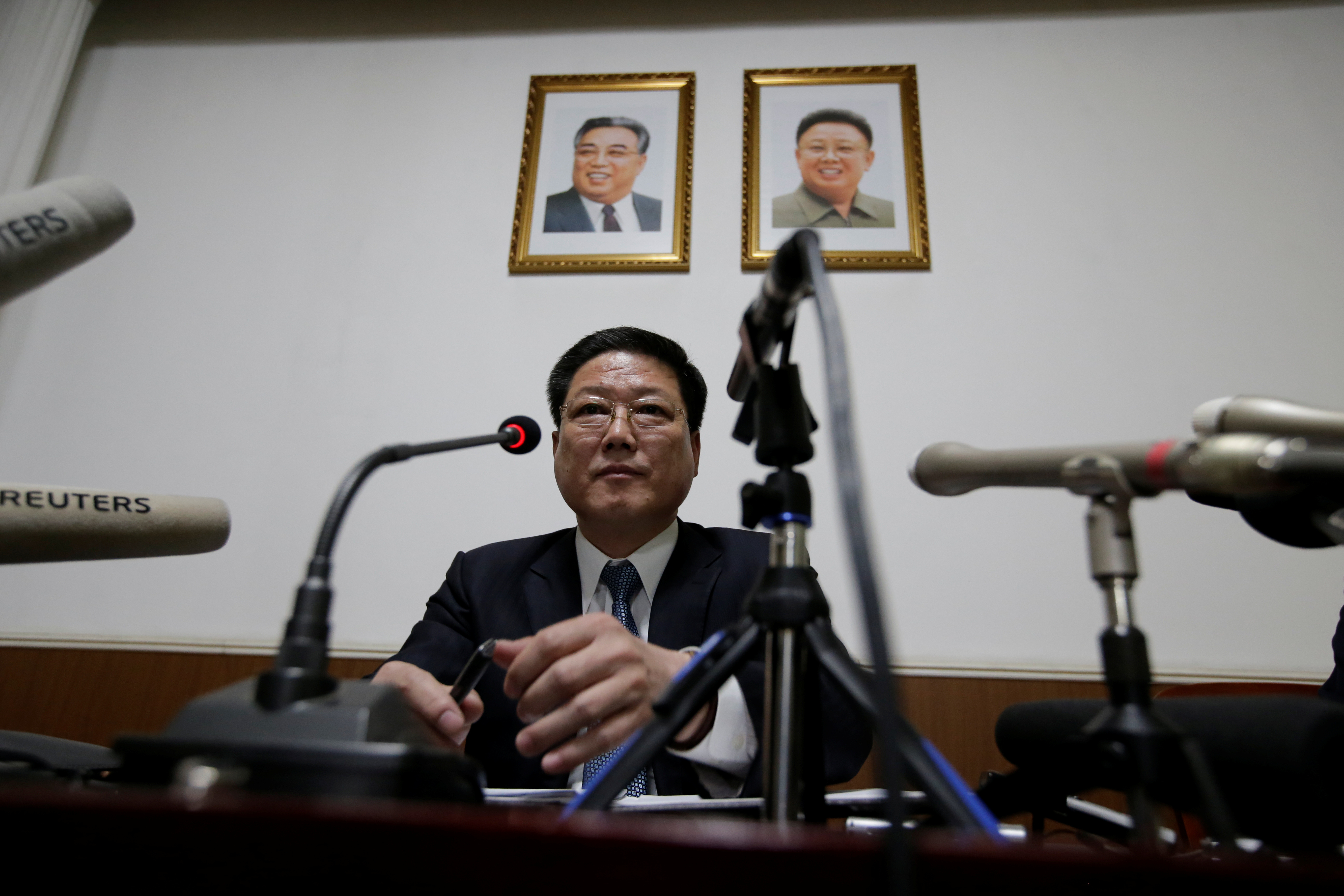 North Korean diplomat Pak Myong Ho attends a news conference in Beijing
