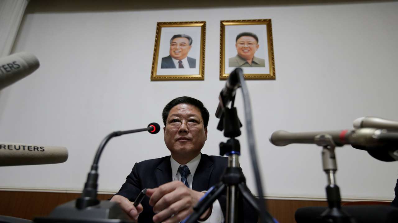 North Korean diplomat Pak Myong Ho attends a news conference in Beijing