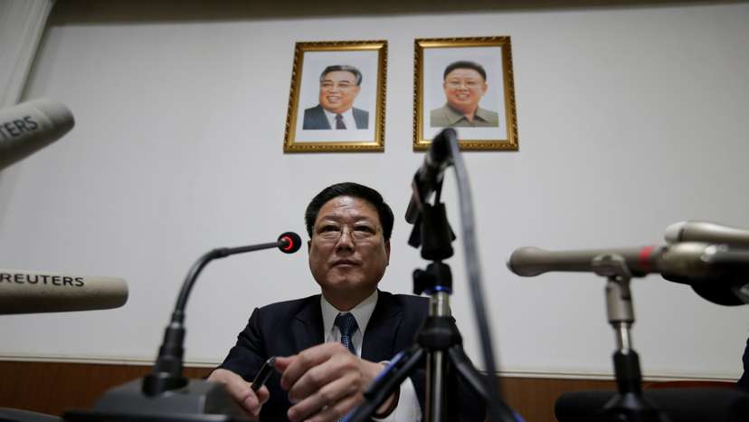 North Korean diplomat Pak Myong Ho attends a news conference in Beijing