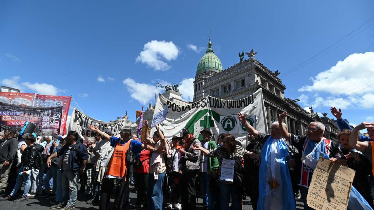 Students protest after lawmakers failed to overturn Argentine President Milei's veto of university funding law, in Buenos Aires