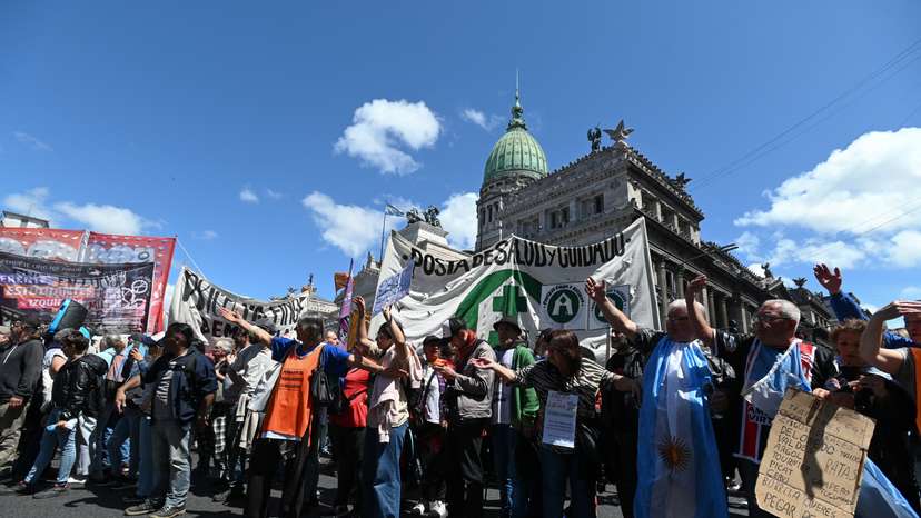 Students protest after lawmakers failed to overturn Argentine President Milei's veto of university funding law, in Buenos Aires