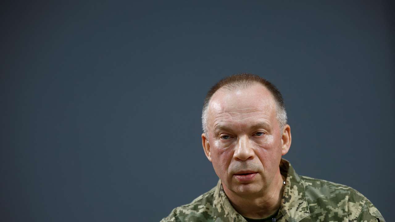 FILE PHOTO: Commander of the Ukrainian Ground Forces Syrskyi attends an in interview with Reuters in Kharkiv region