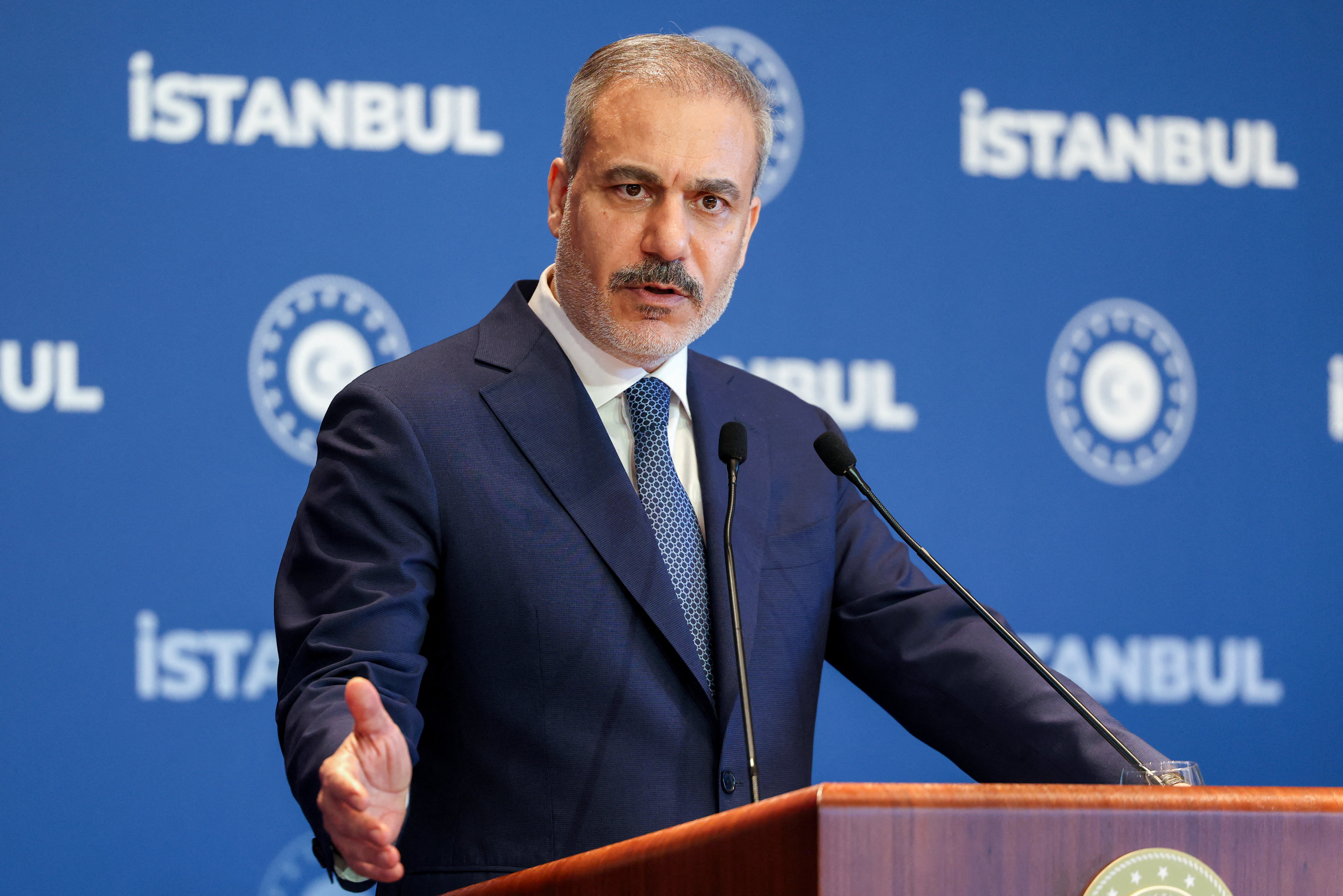 Turkey's Foreign Minister Fidan speaks during a press conference in Istanbul