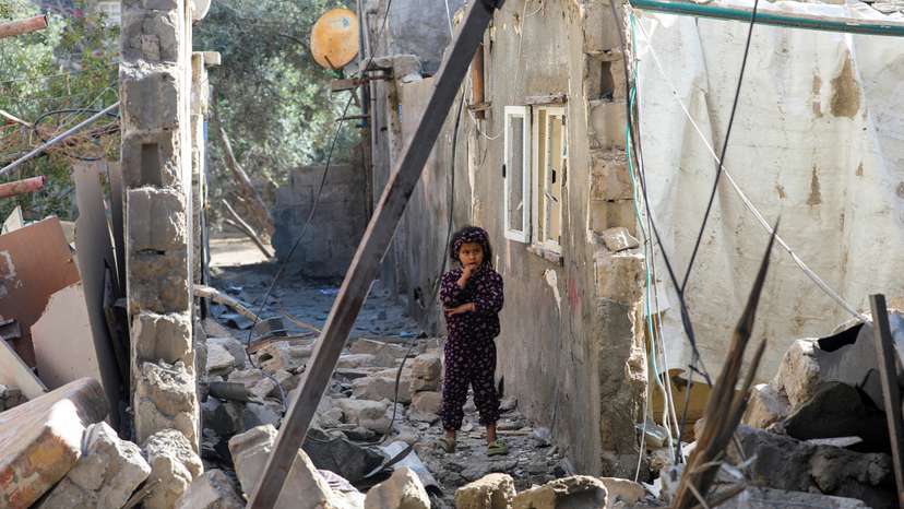 Aftermath of an Israeli strike on a house, in Deir Al-Balah in the central Gaza Strip