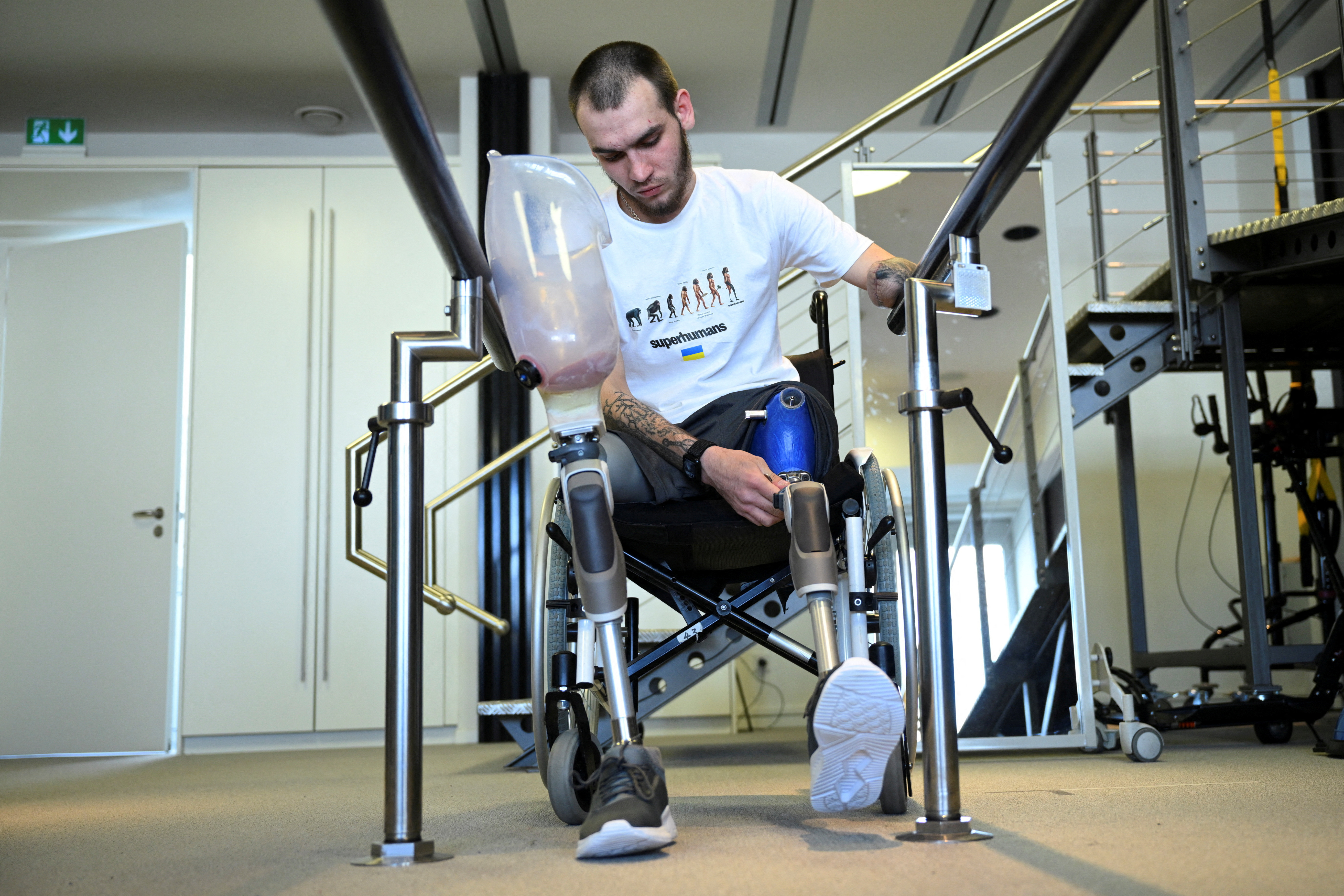 FILE PHOTO: German artificial limb maker shows Ukrainians how to use its products on war victims