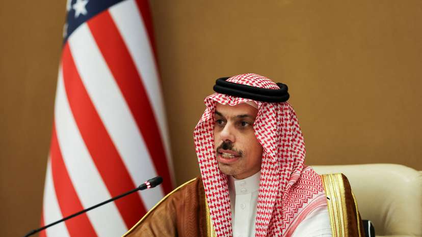 Saudi Foreign Minister Prince Faisal bin Farhan Al Saud speaks during a press conference in Riyadh