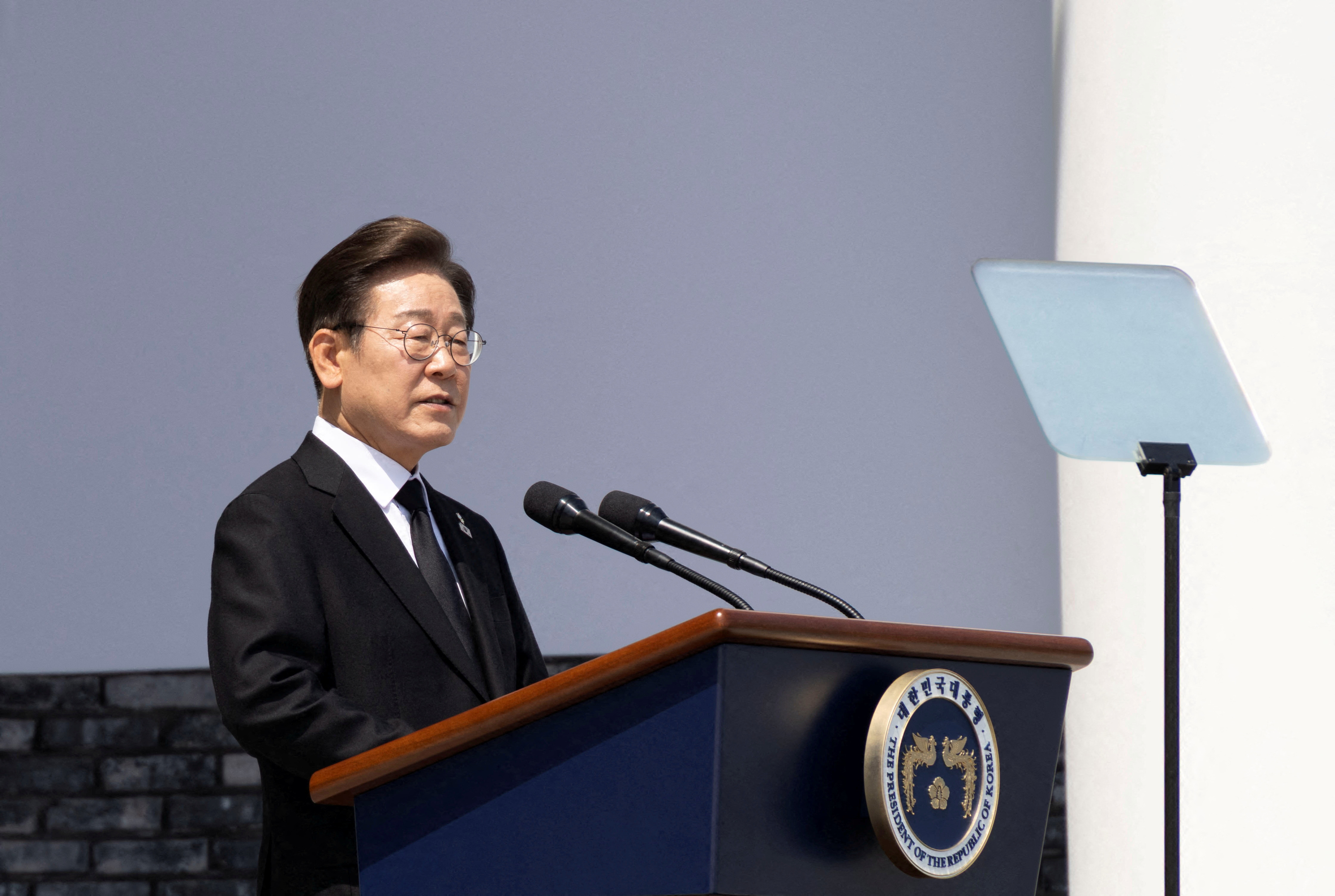 FILE PHOTO: South Korean President Lee Jae-myung attends the 70th Memorial Day ceremony