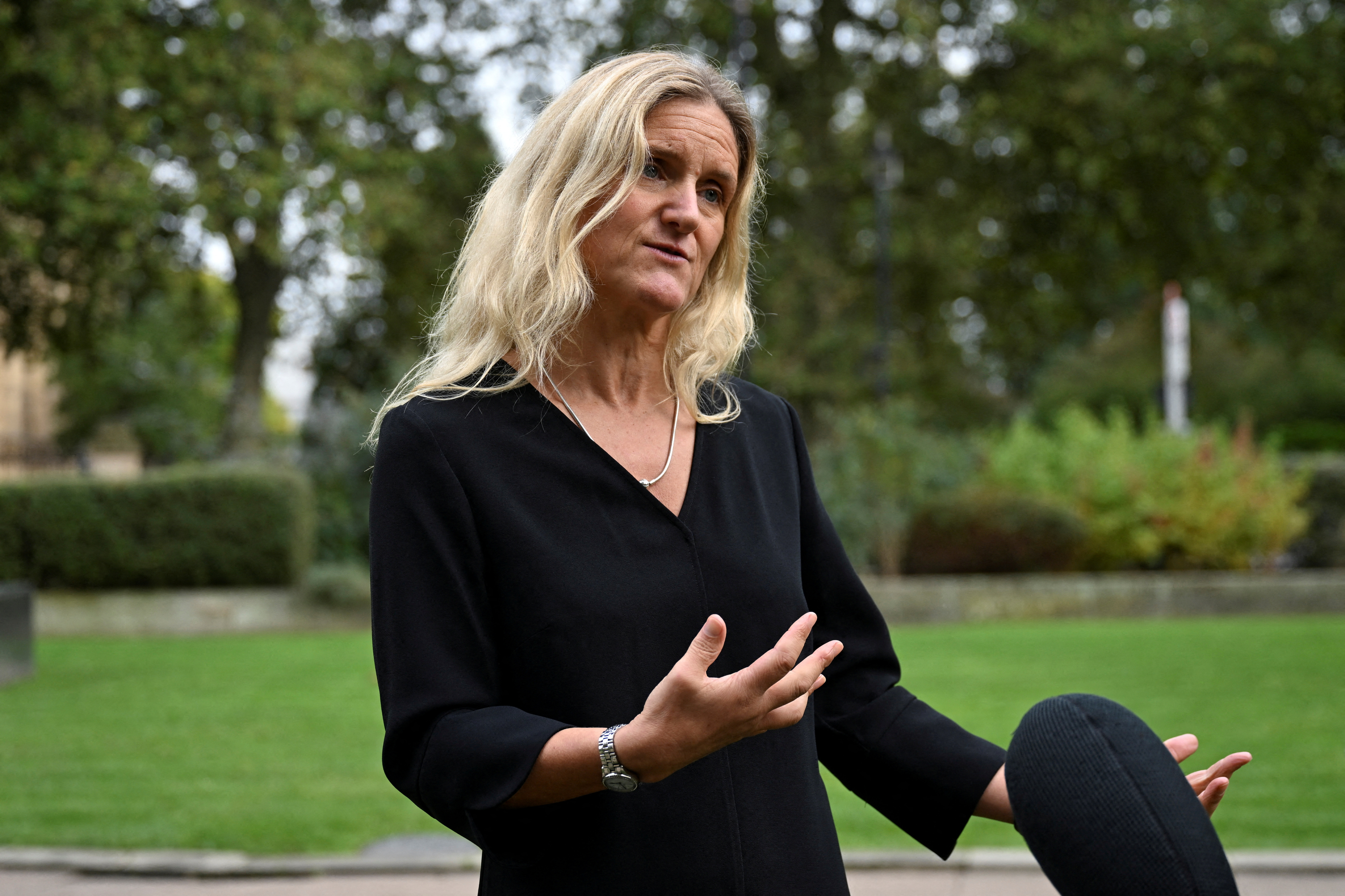 FILE PHOTO: Kim Leadbeater speaks during an interview about the Assisted Dying Bill in Westminster, London
