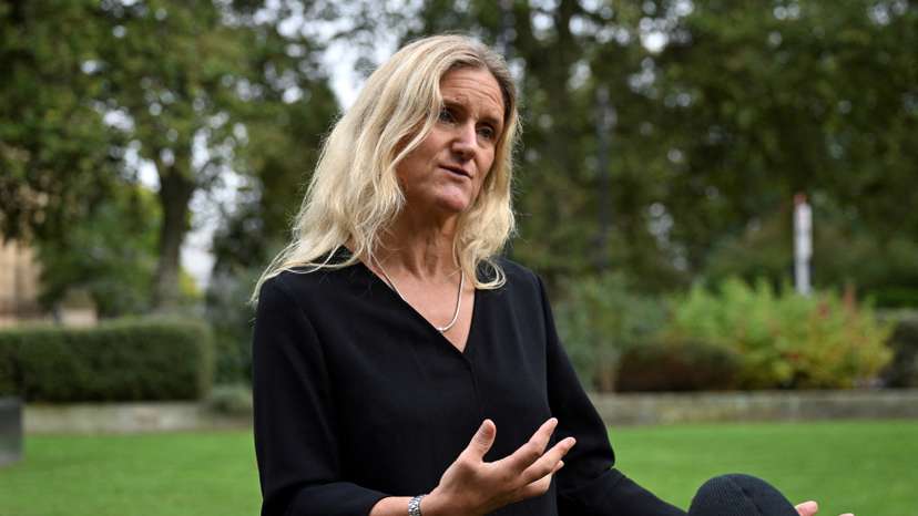 FILE PHOTO: Kim Leadbeater speaks during an interview about the Assisted Dying Bill in Westminster, London