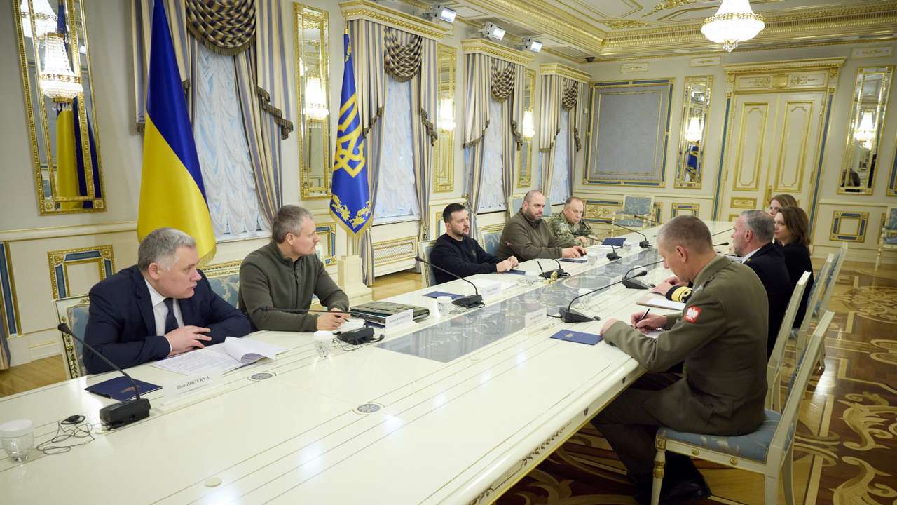 Ukraine's President Zelenskiy meets with Chairman of NATO's military committee, Admiral Bauer in Kyiv