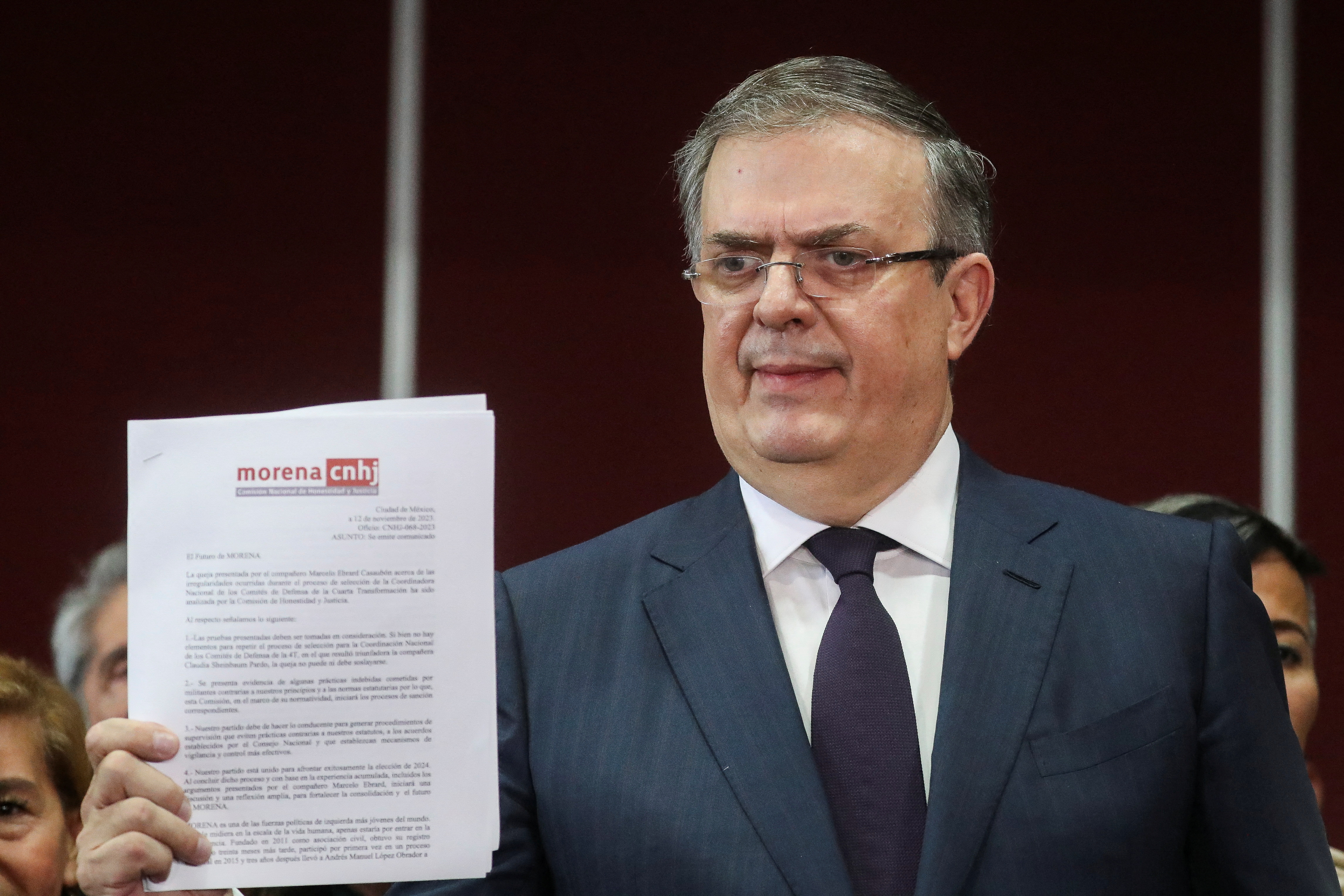 Mexico's former Foreign Minister Marcelo Ebrard holds a press conference in Mexico City