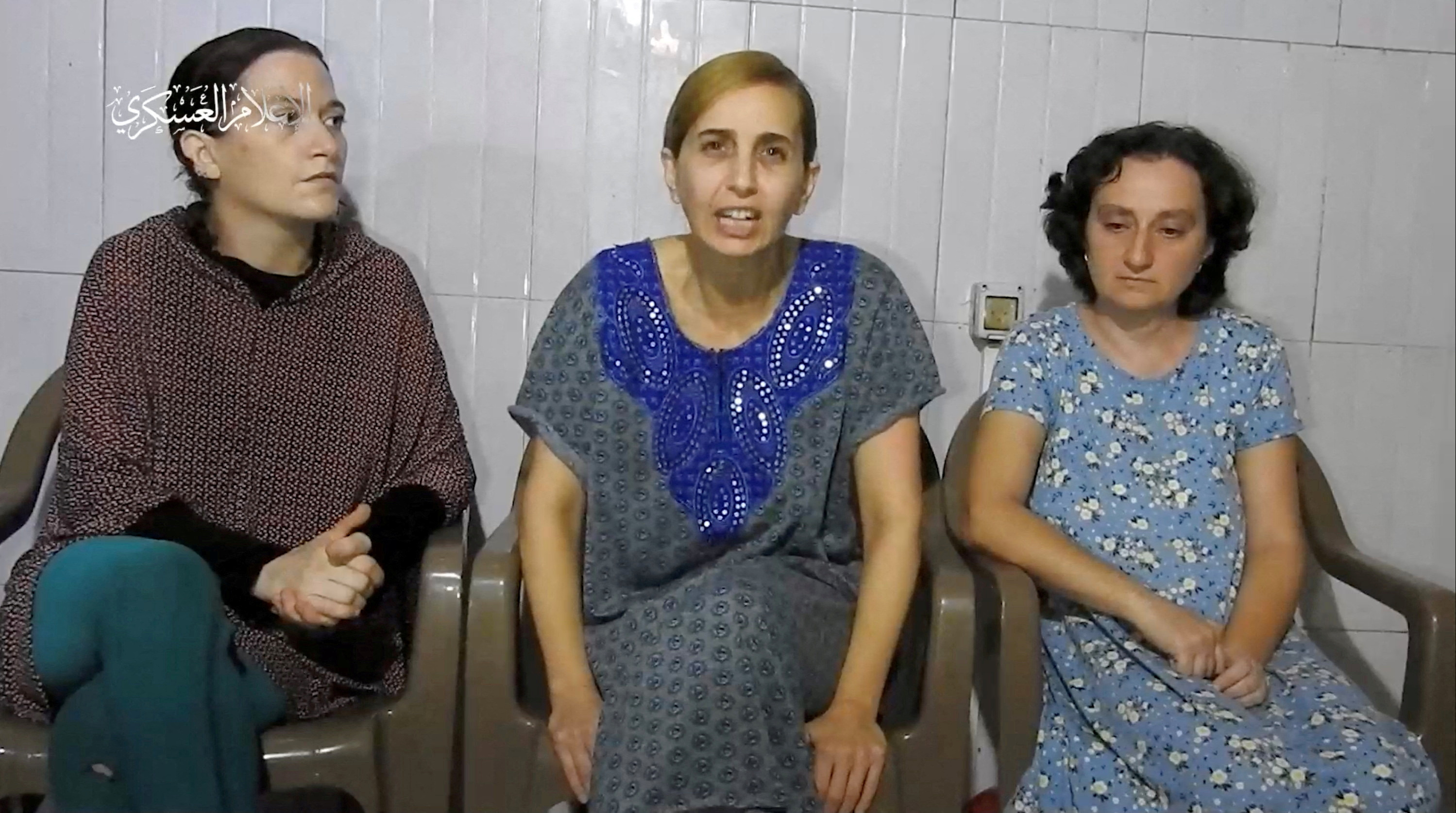 FILE PHOTO: Hostages held by Palestinian Hamas militants give a statement