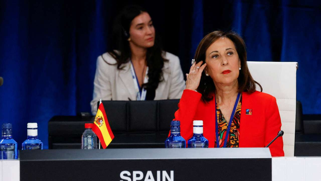 FILE PHOTO: Spanish Defence Minister Margarita Robles attends a roundtable discussion during a NATO summit in Madrid