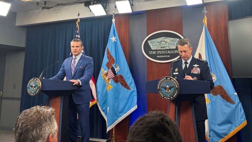 FILE PHOTO: U.S. Defense Secretary Hegseth and Air Force Chief Caine hold briefing at Pentagon