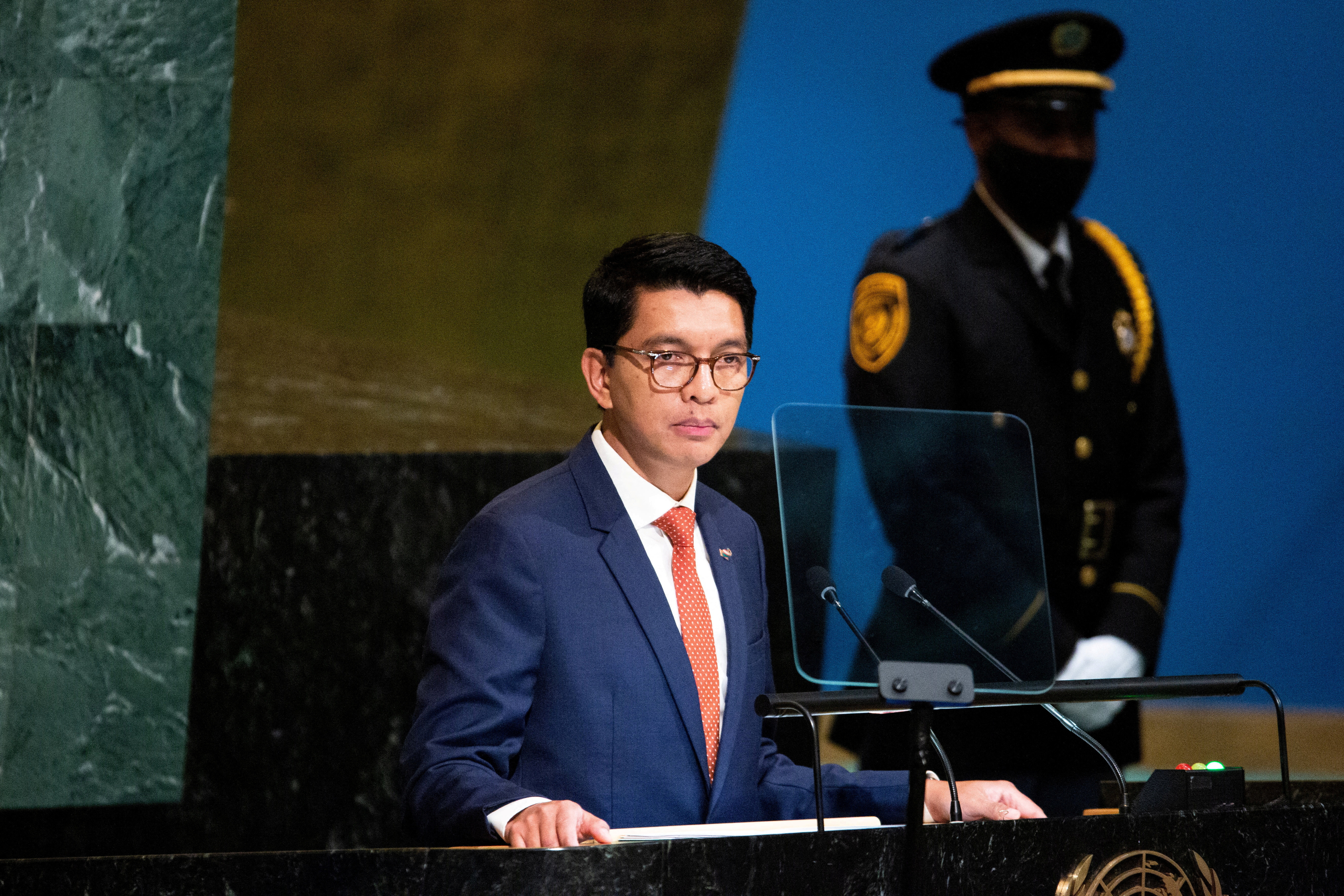 FILE PHOTO: Andry Nirina Rajoelina addresses the 77th United Nations General Assembly