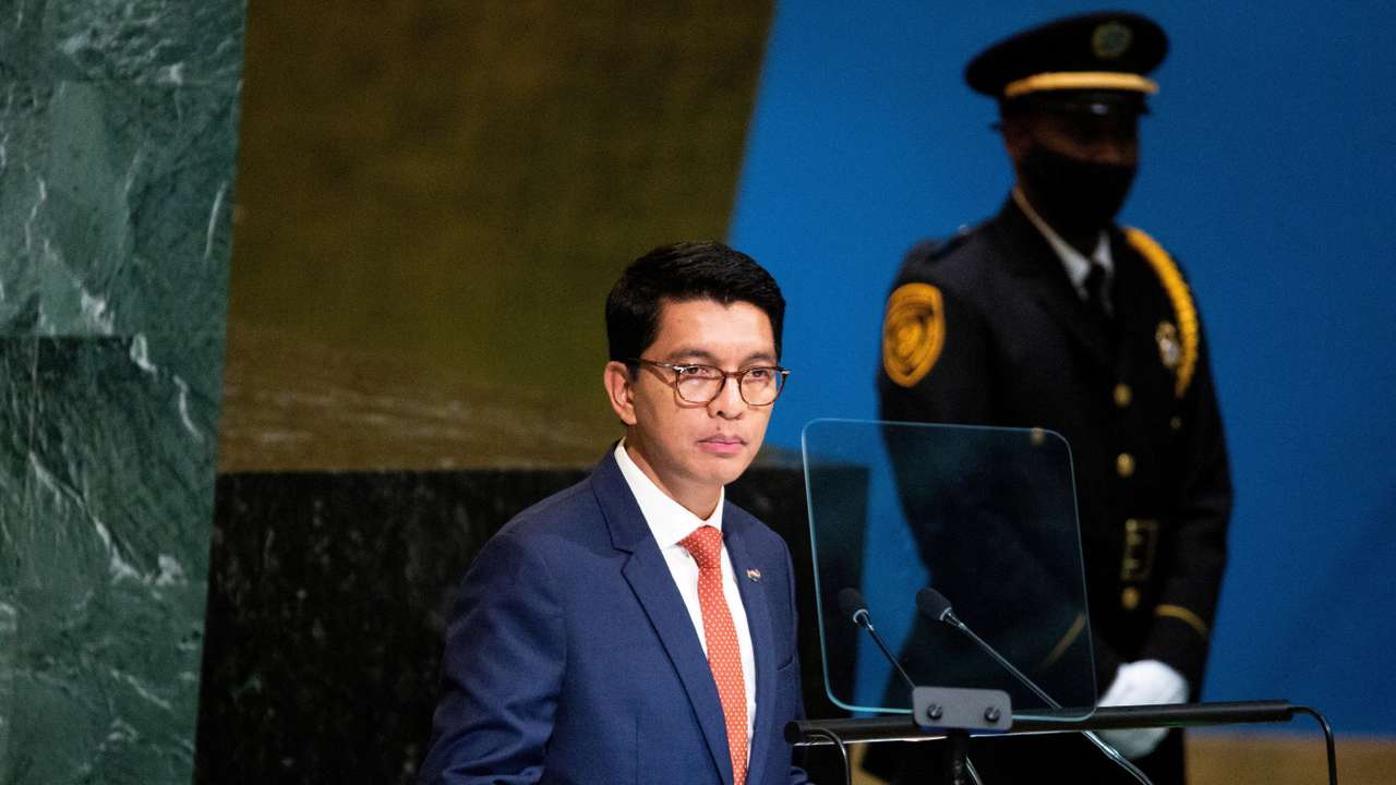 FILE PHOTO: Andry Nirina Rajoelina addresses the 77th United Nations General Assembly