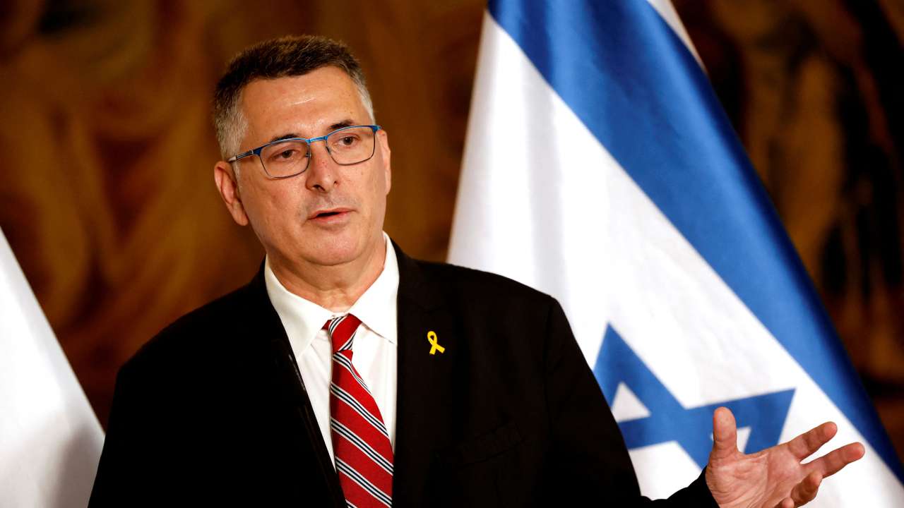 Israel's Foreign Minister Gideon Saar speaks during a press conference in Prague