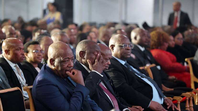 People gather to see the announced results for South Africa's national election