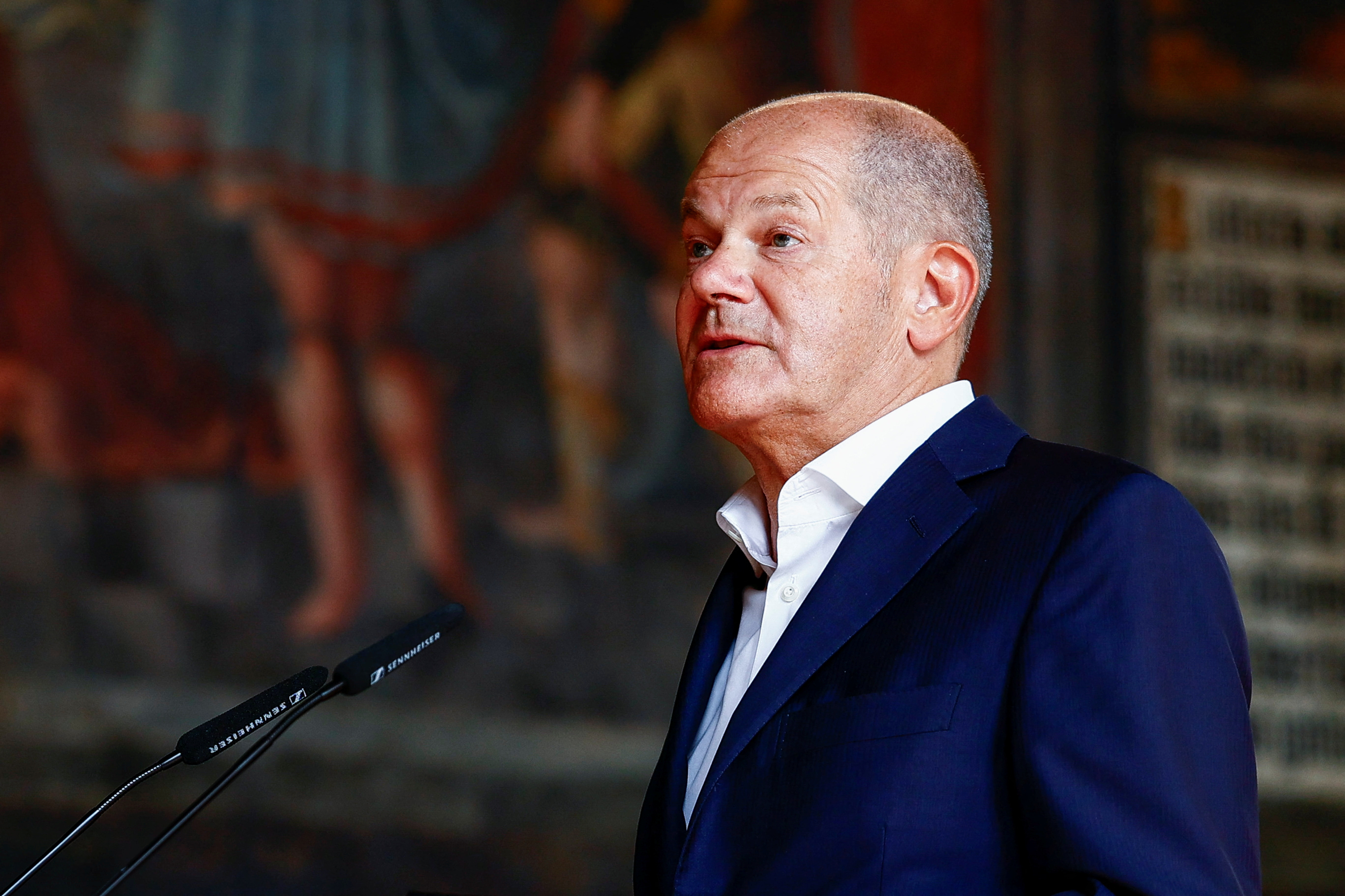 German Chancellor Olaf Scholz attends a naturalisation ceremony in Bremen