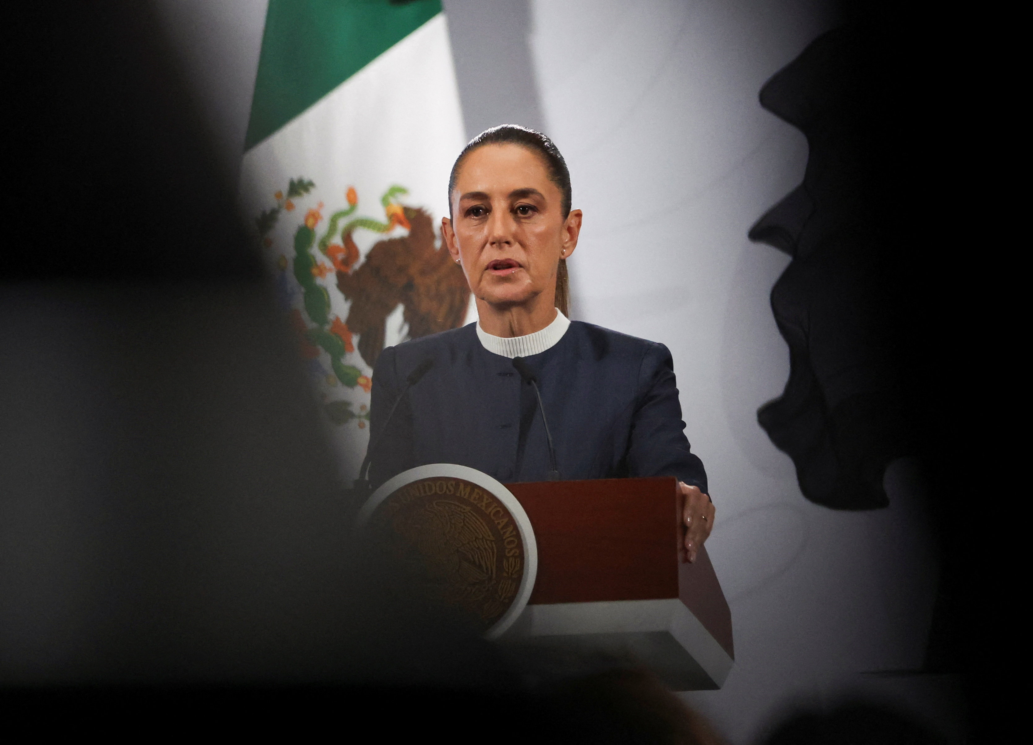 Mexico's President Claudia Sheinbaum holds a press conference at the National Palace, in Mexico City