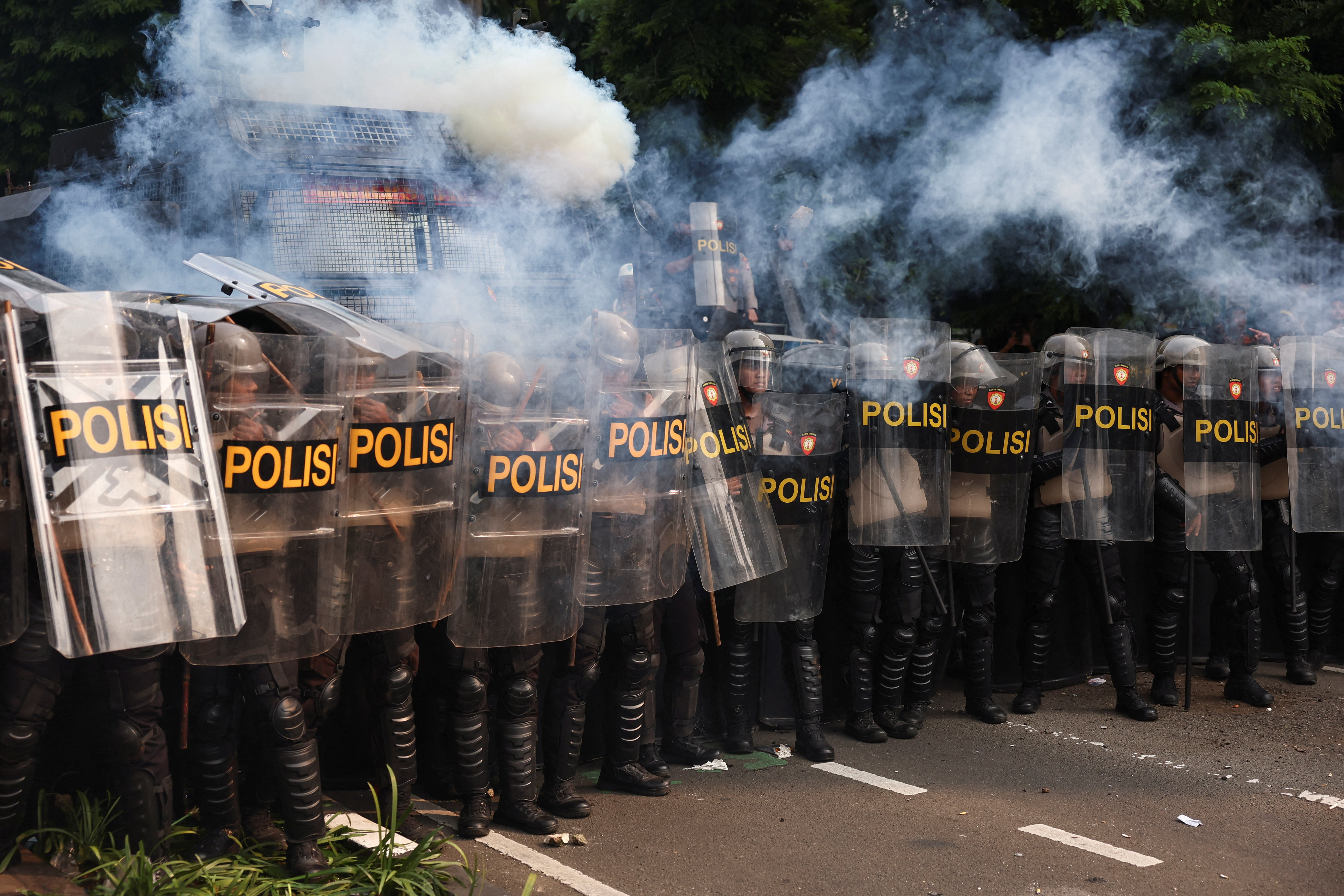 Protest outside Indonesian Parliament buildings in Jakarta